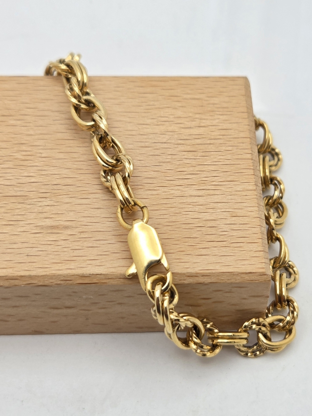 Vintage Gold Tone Double Link Rope Chain Bracelet Lobster Clasp 7.5 Inch